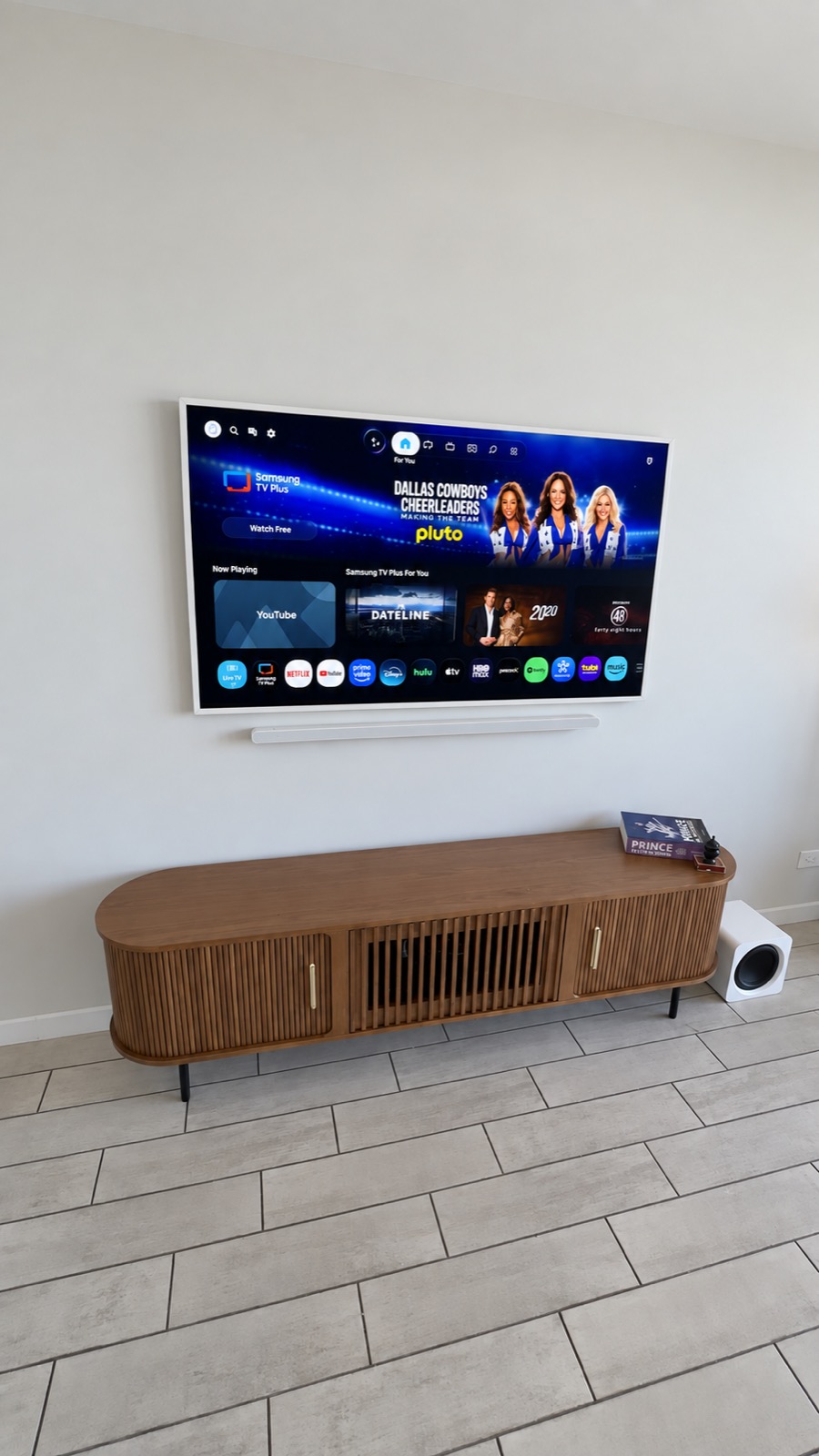 Samsung Frame Pro installation with a slim soundbar